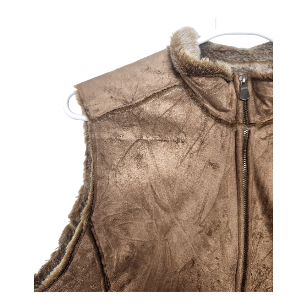 90s Vintage Barrage Faux Suede Leather Fur Lined Vest Size Large Women - Picture 3 of 8
